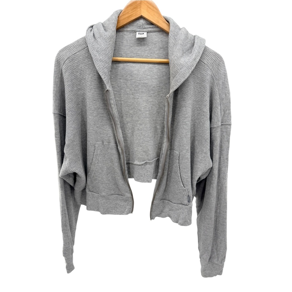 Aritzia Tna Gray Waffle Knit Cropped Zip Hoodie Size 2 AS IS Missing Zipper Pull